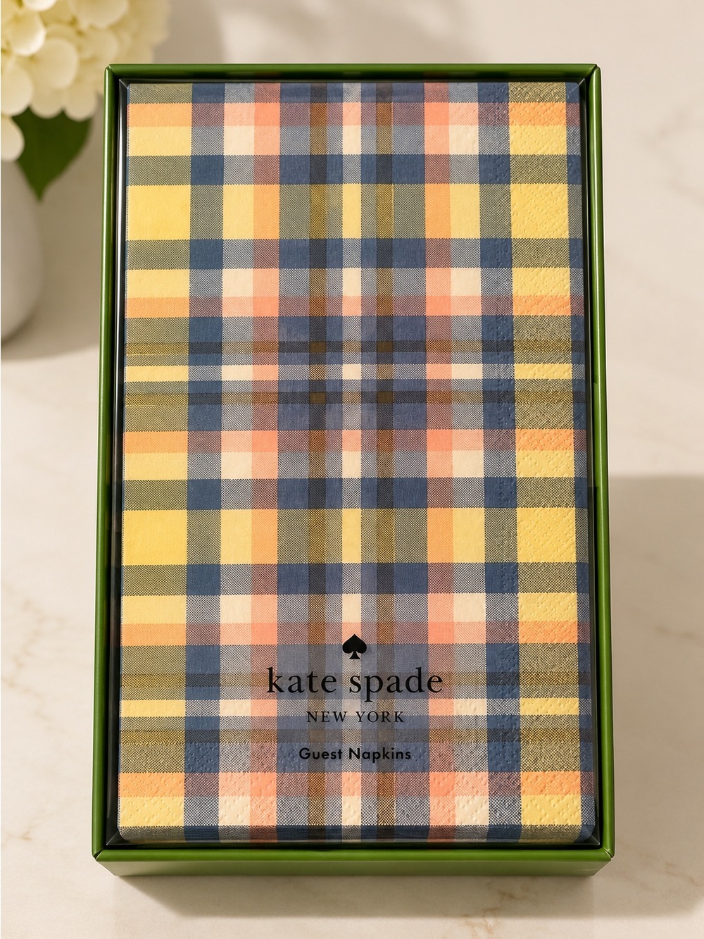 kate spade Plaid Guest Napkins in Yellow, Blue, Peach